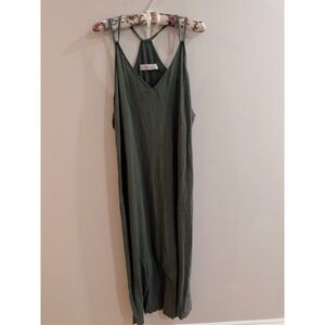 Free People Beach Womens Medium Olive Green V-Neck Racerback Maxi Dress Pockets